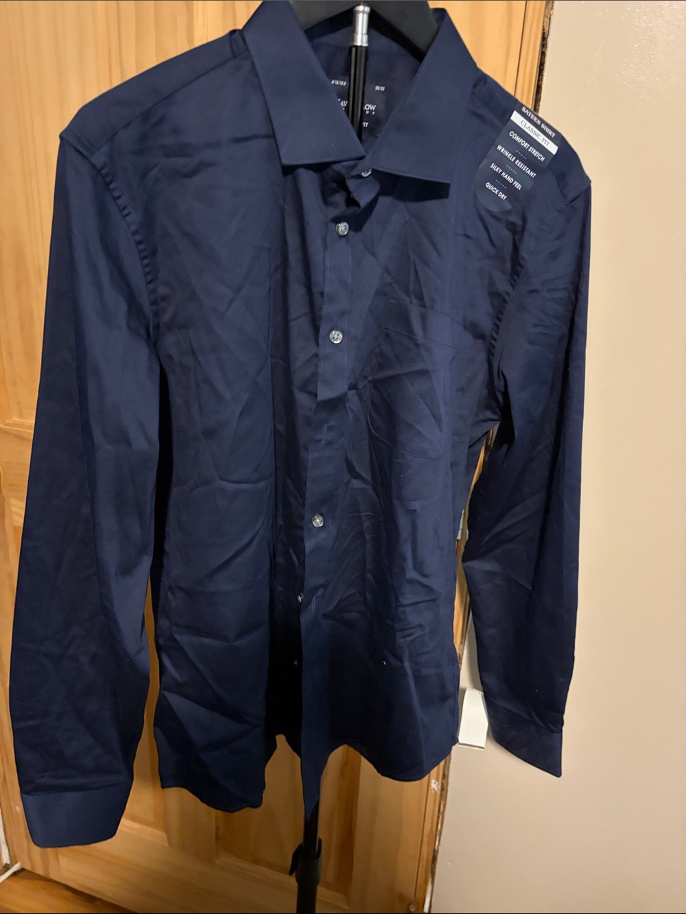 Men's Navy Dress Shirt - Tailored Long Sleeve